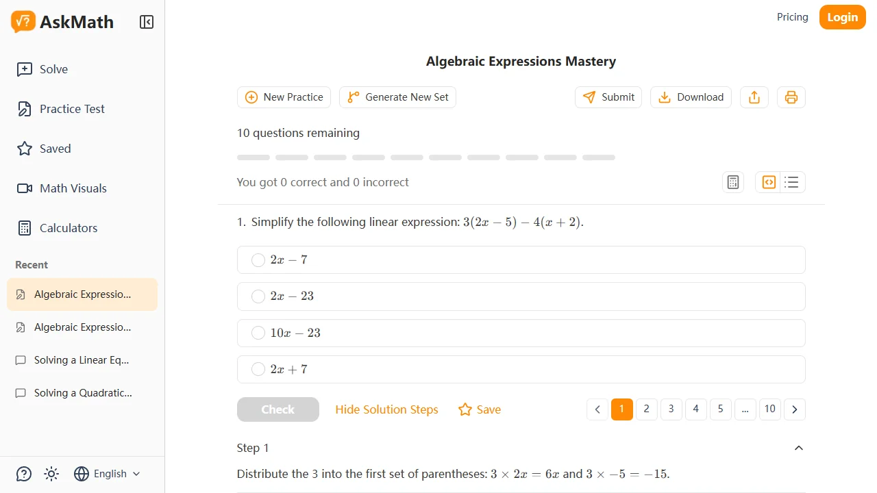 AskMath solution steps expanded