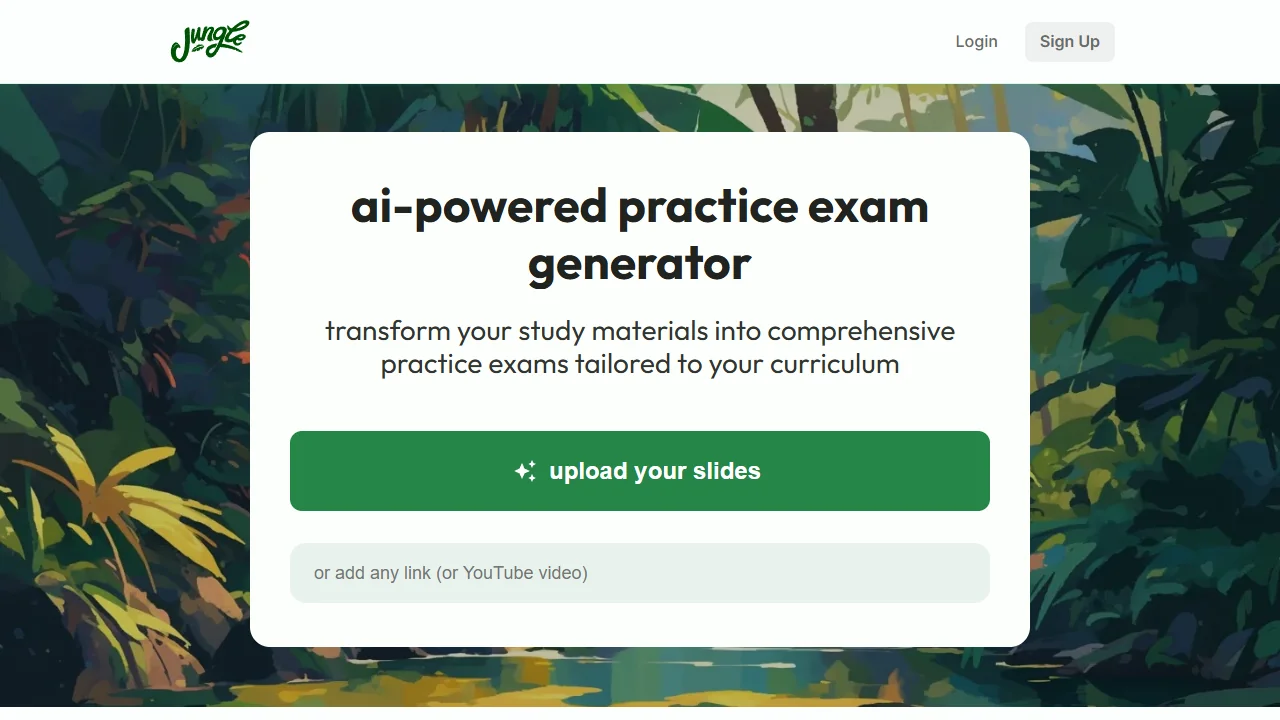JungleAI practice exam generator landing page