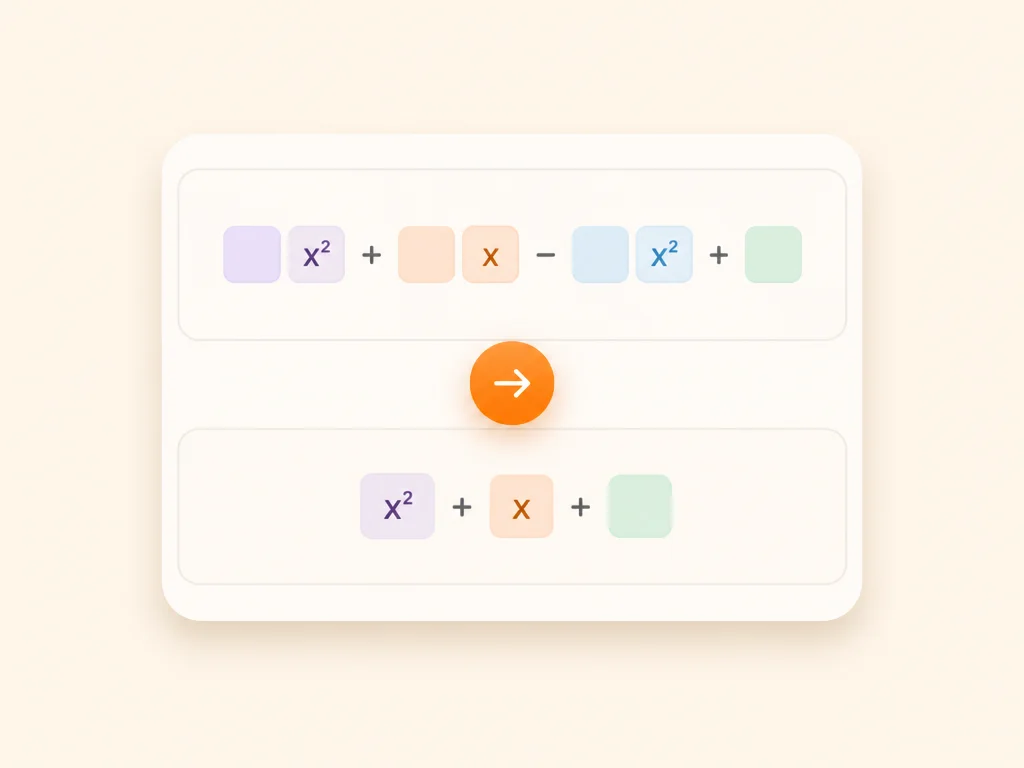 Modo de simplificación de la calculadora de álgebra que muestra una expresión compleja reducida a su forma más simple.