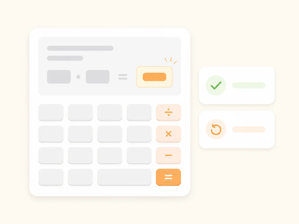 Math calculator homework check view with an answer card and green and orange status chips.