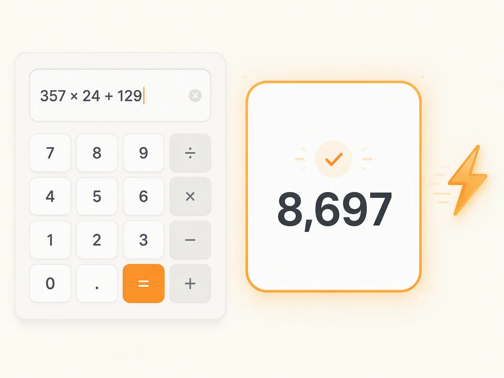 Online math calculator giving an instant accurate answer, with an input panel and a highlighted answer card.
