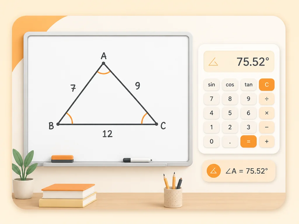 Geometry calculator supporting classroom teaching with a whiteboard triangle and a result card.