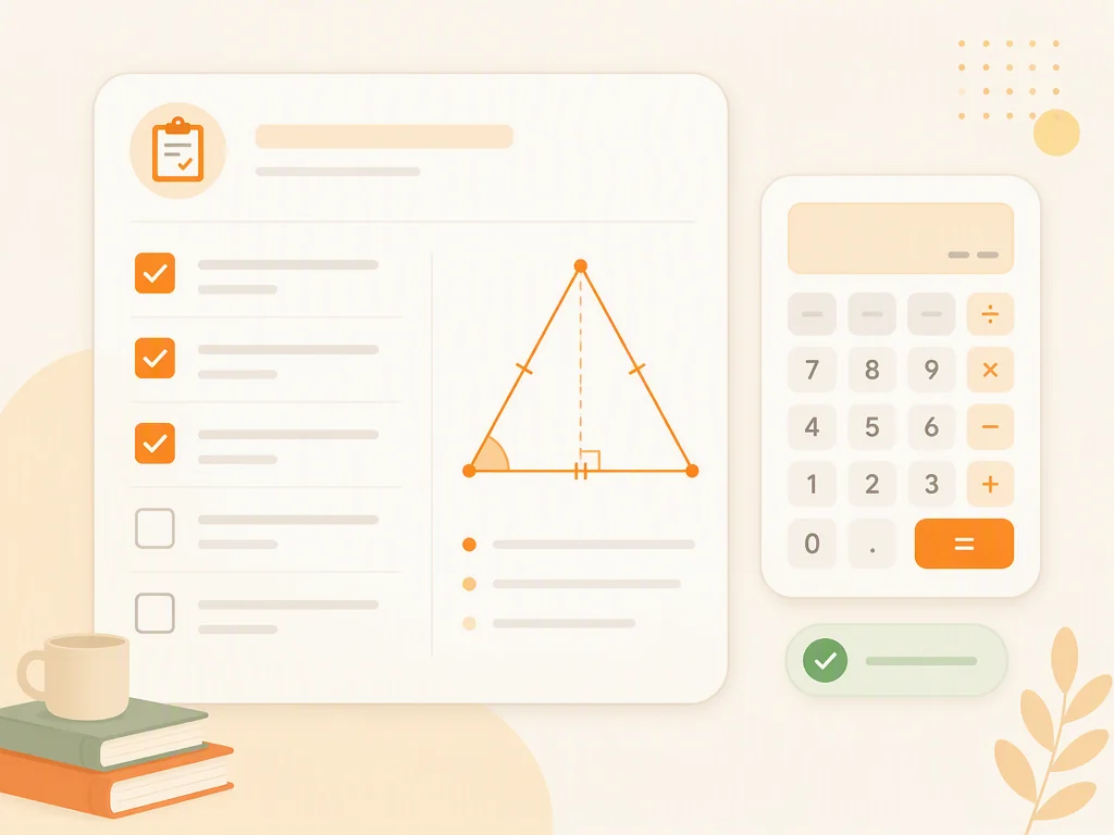 Geometry calculator helping exam review with a study checklist and a calculation result card.