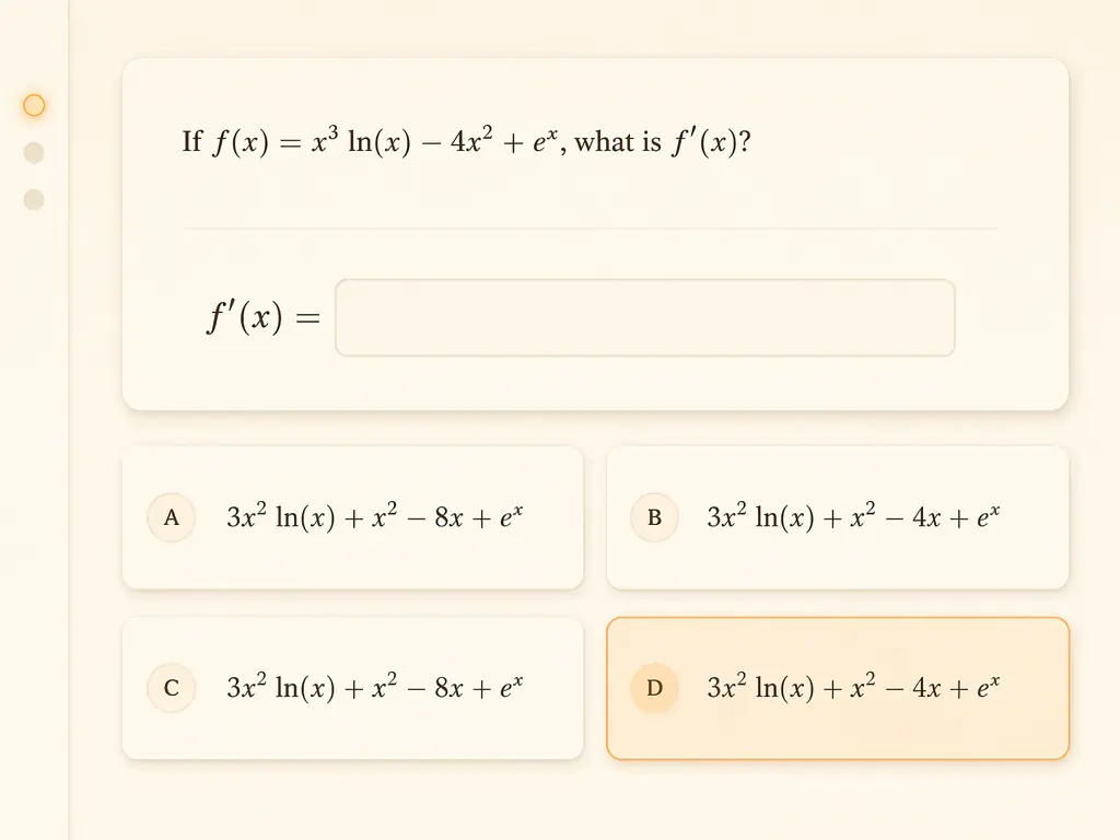 AP Calculus practice interface showing multiple-choice questions with sidebar topic navigation