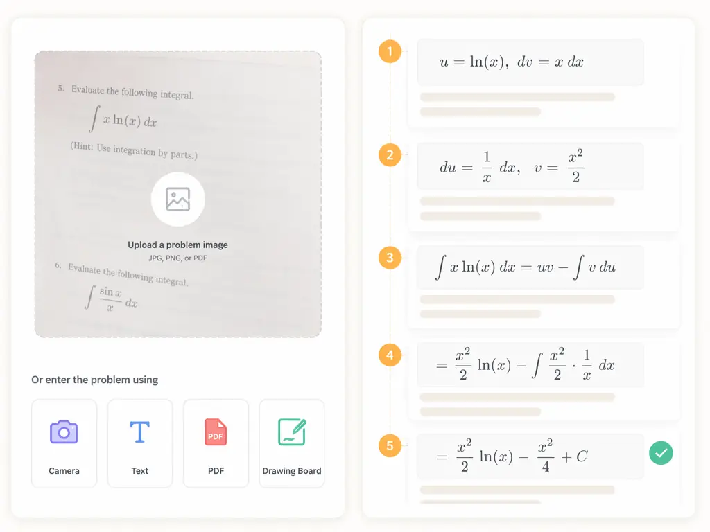 AskMath calculus solver interface showing step-by-step solution for a calculus problem