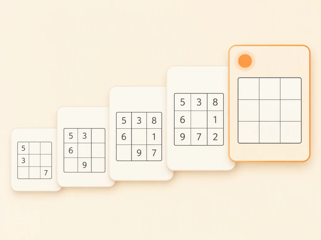 Sélection de difficulté sudoku de Facile à Expert avec de moins en moins de cases pré-remplies.